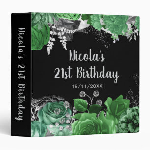 Elegant Green and Silver Flowers Birthday Party  3 Ring Binder