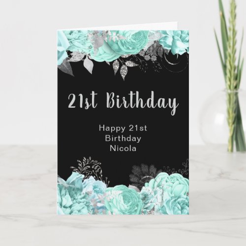 Elegant Green and Silver Flowers Birthday Party