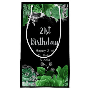 Elegant Green and Silver Flowers Birthday Party  Small Gift Bag