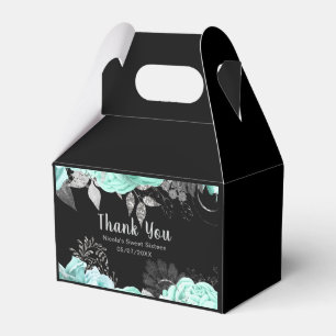 Elegant Green and Silver Flowers Sweet Sixteen Favor Boxes