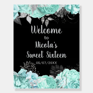 Elegant Green and Silver Flowers Sweet Sixteen Foam Board