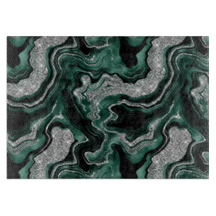 Elegant Green and Silver Glitter Agate Pattern Cutting Board