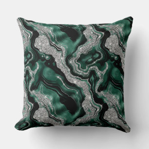 Elegant Green and Silver Glitter Agate Pattern Throw Pillow