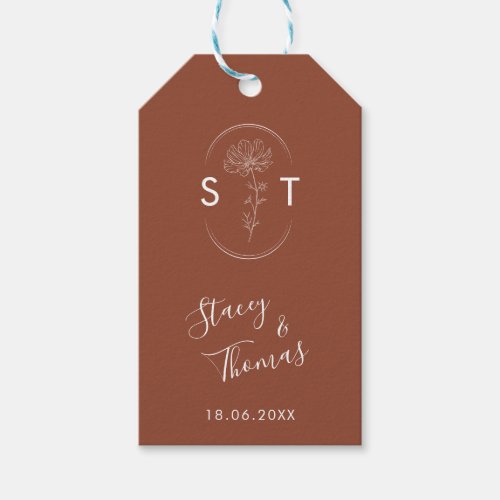 Elegant Green and Terracotta Cosmos Flower Wedding Gift Tags