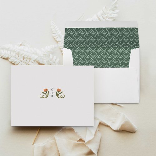 Elegant Green and White Art Deco Envelope