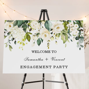 Elegant Green and White Floral Engagement Party Foam Board