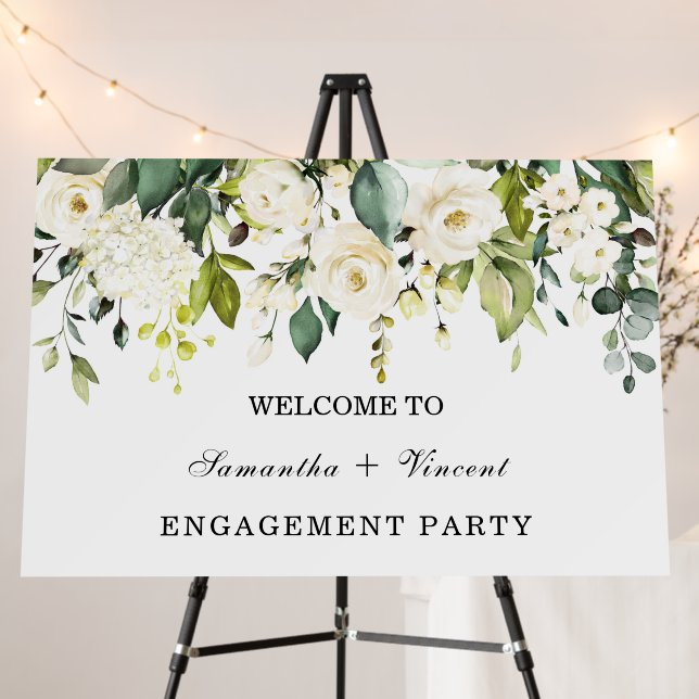 Elegant Green and White Floral Engagement Party  Foam Board (In Situ (Stand))