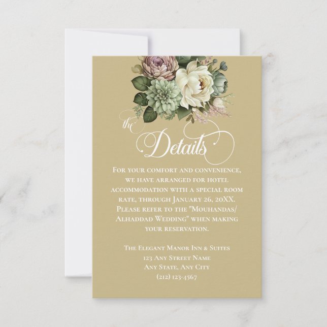 Elegant Green and White Floral Wedding Details (Front)