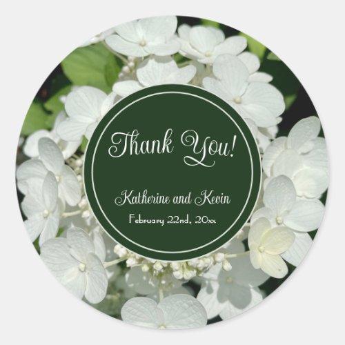 Elegant Green and White Floral Wedding Thank You Classic Round Sticker