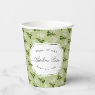 Elegant Green and White Hydrangea Bridal Shower Paper Cups