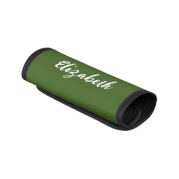 Elegant Green And White Name Script Text Template Luggage Handle Wrap by redbook at Zazzle