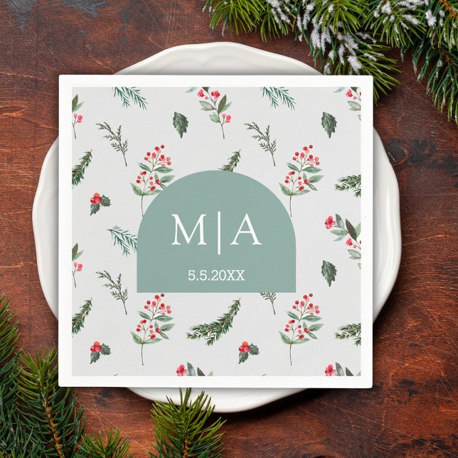 elegant green arch monogram botanical wedding  napkins (Creator Uploaded)