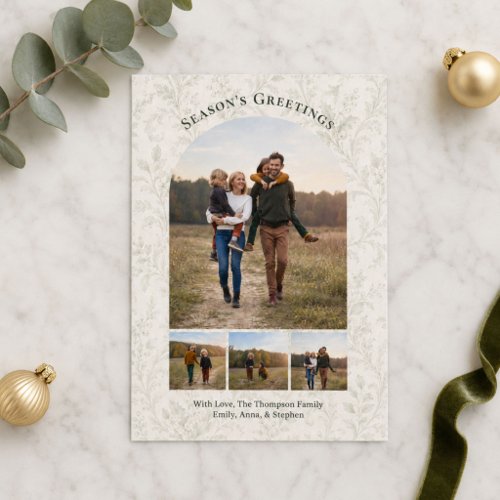 Elegant Green Arch Photo Collage Classic Holiday Card