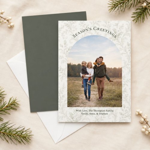 Elegant Green Arch Photo Season's Greetings Holiday Card