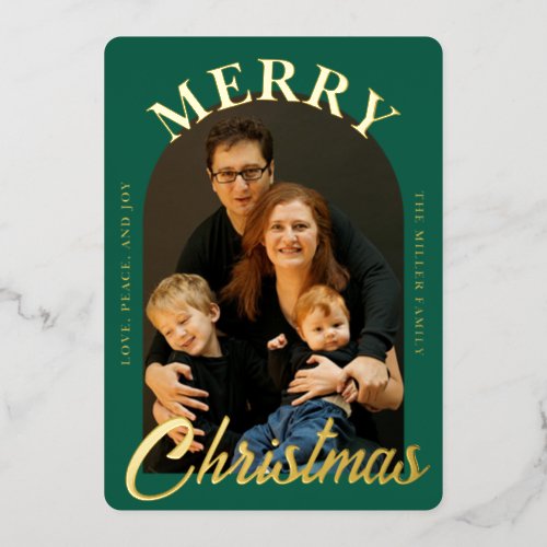 Elegant Green Arched Photo Foil Holiday Card