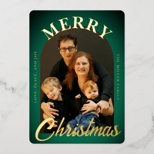 Elegant Green Arched Photo Foil Holiday Card