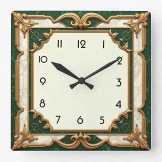 Elegant Green Art Deco Square Wall Clock
