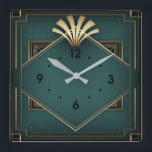 Elegant green Art Deco Square Wall Clock<br><div class="desc">Great Art Deco clock design. You will love it like others. Be free to use this design for other product or to personalize and add your text. Follow me for more. Thank you. Have a nice day.</div>