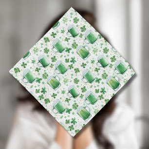 Elegant Green Beer Mugs and Shamrocks White Bandana