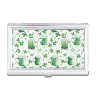 Elegant Green Beer Mugs and Shamrocks White Business Card Case