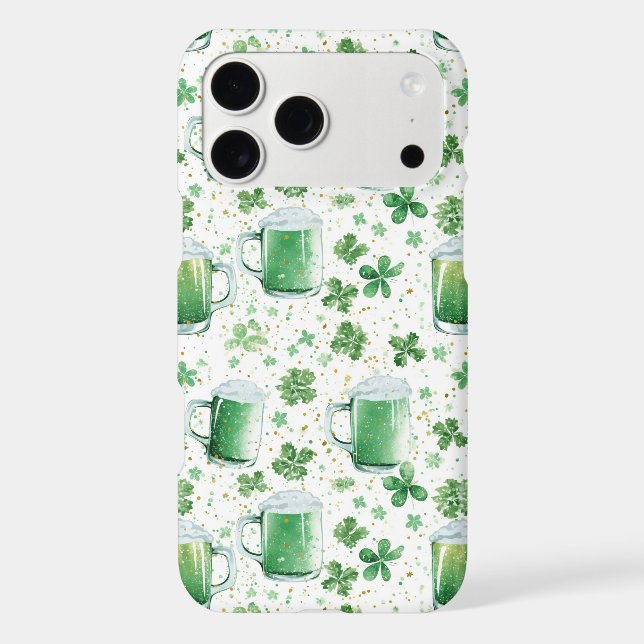 Elegant Green Beer Mugs and Shamrocks White iPhone Case (Back)