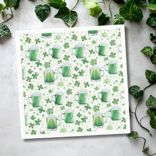 Elegant Green Beer Mugs and Shamrocks White Napkins