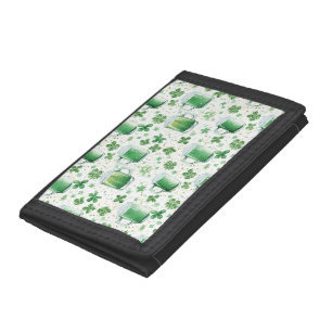 Elegant Green Beer Mugs and Shamrocks White Tri-fold Wallet