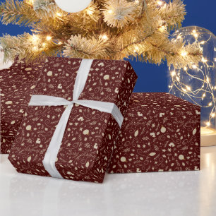 Elegant Green & Beige Christmas Element Monogram Wrapping Paper