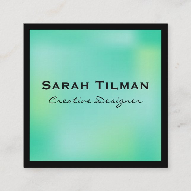 Elegant Green / Black Border Square Business Card (Front)