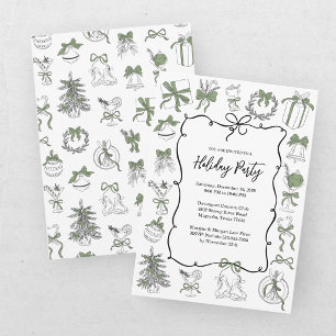 Elegant Green Black Christmas Holiday Party Invitation