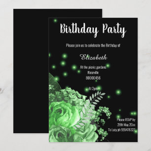 ELEGANT GREEN BLACK FLORAL BIRTHDAY INVITATION