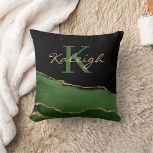 Elegant Green Black Gold Marble Custom Throw Pillow