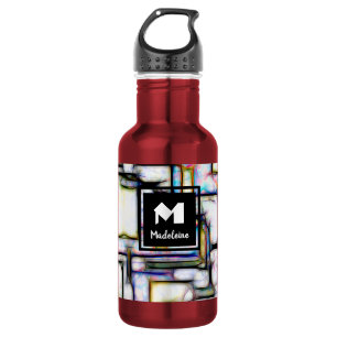 Elegant Green Black Modern Square Trendy Monogram Stainless Steel Water Bottle