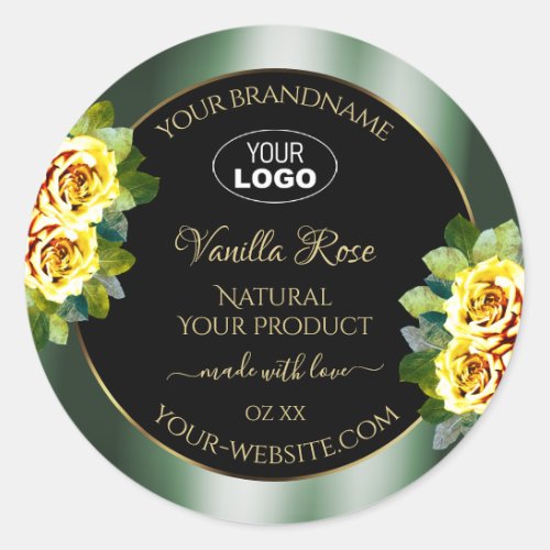 Elegant Green Black Product Label Yellow Rose Logo