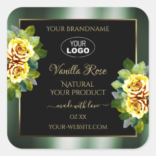 Elegant Green Black Product Label Yellow Rose Logo