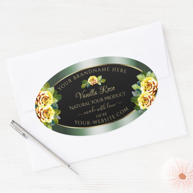 Elegant Green Black Product Labels Yellow Roses (Envelope)