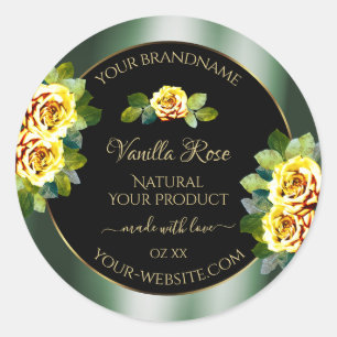 Elegant Green Black Product Labels Yellow Roses