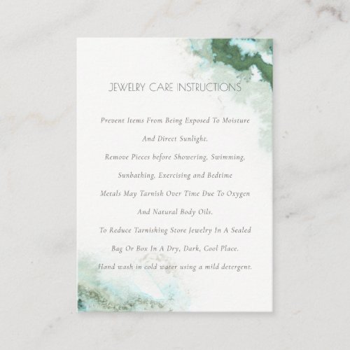 Elegant Green Blue Agate Watercolor Jewelry Care Business Card