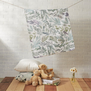 Elegant Green Blue Botanical Watercolor Baby Blanket