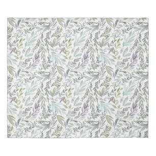 Elegant Green Blue Botanical Watercolor King Duvet Cover