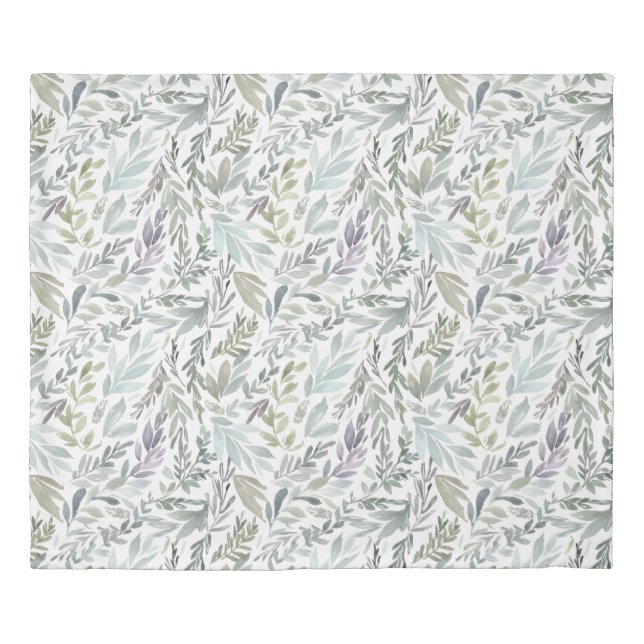 Elegant Green Blue Botanical Watercolor King Duvet Cover (Front)