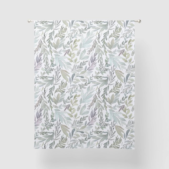 Elegant Green Blue Botanical Watercolor Sheer Curtains (Front)