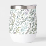 Elegant Green Blue Botanical Watercolor Thermal Wine Tumbler