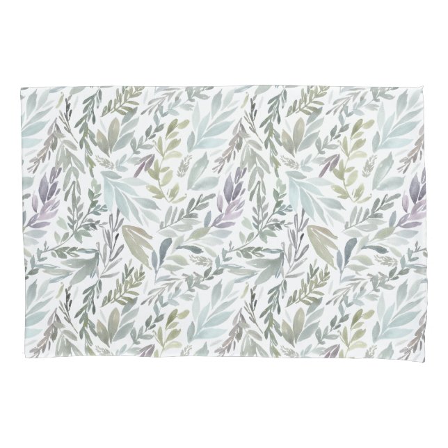 Elegant Green Blue Botanical Watercolor Twin Pillow Case (Front)