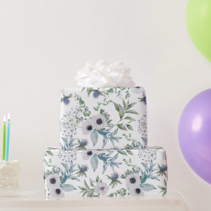 Elegant Green Blue Botanical Watercolor  Wrapping Paper