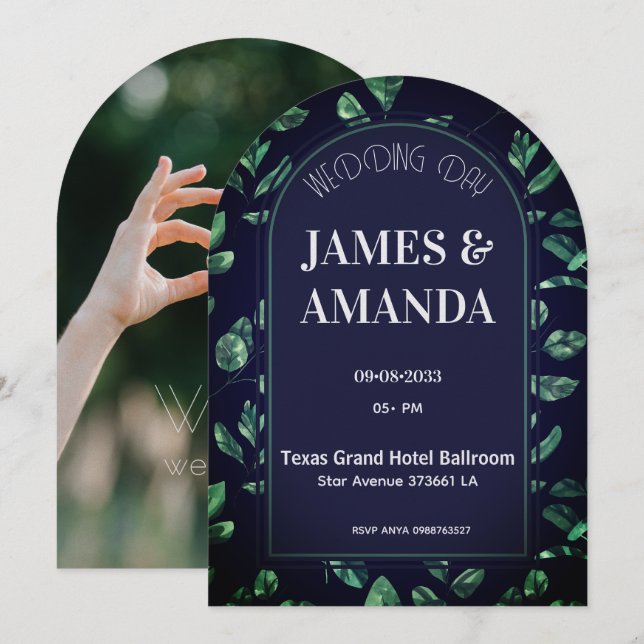 Elegant Green & Blue Floral theme Invitation (Front/Back)