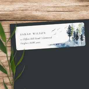 Elegant Green Blue Pine Woods Forest Birds Address Label