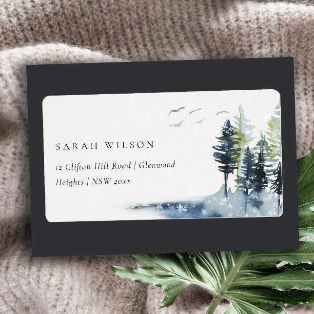 Elegant Green Blue Pine Woods Forest Birds Address Label (Creator Uploaded)