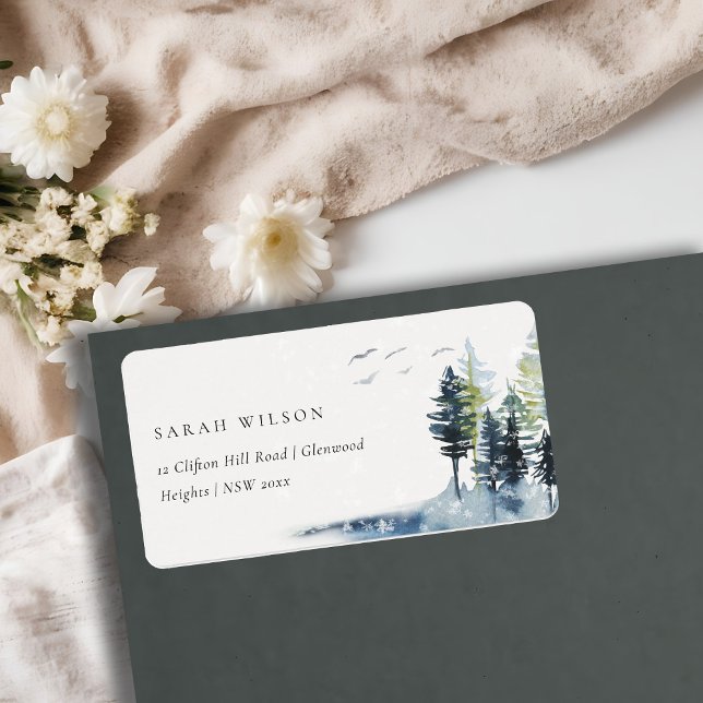 Elegant Green Blue Pine Woods Forest Birds Address Label (Creator Uploaded)