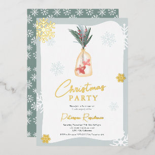 Elegant green blue red boho branches Christmas Foil Invitation